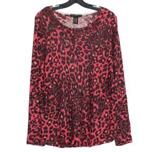 NWT Sweater Cashmere Blend Leopard Y2K Casual Preppy Cottage Dark Academia Large